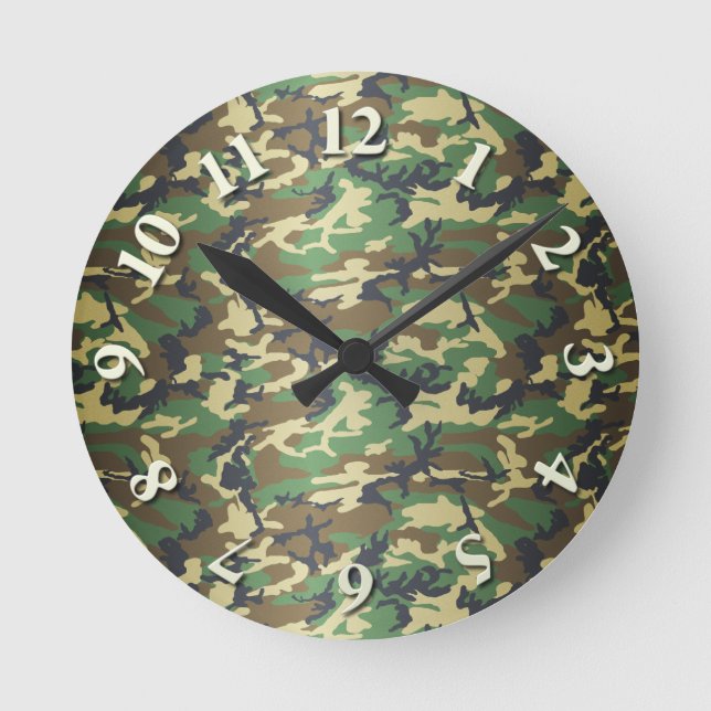 Woodland Leaves Camo Round Clock (Front)