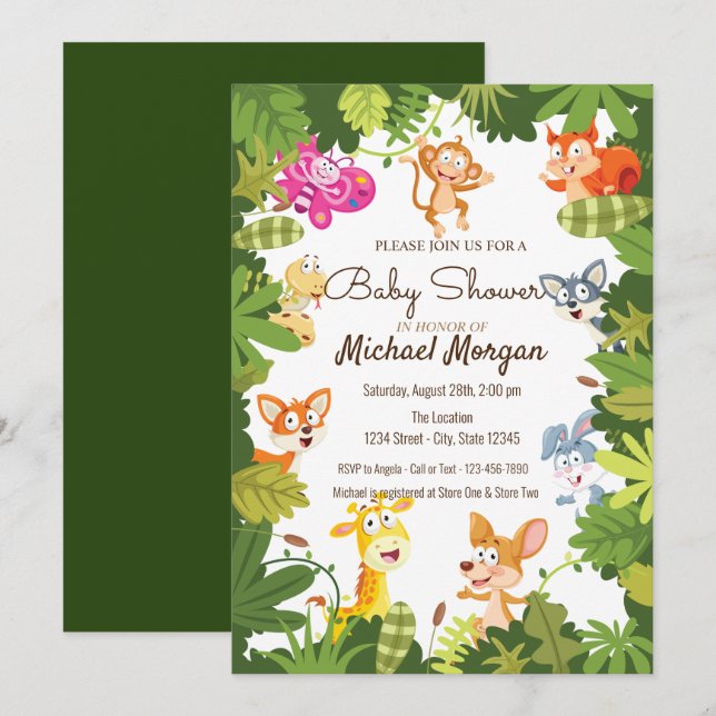 Woodland,Leaves, Forest Animals Baby Shower Invitation (Front/Back)