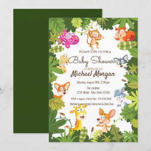 Woodland,Leaves, Forest Animals Baby Shower Invitation