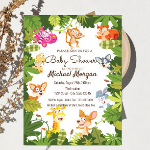 Woodland,Leaves, Forest Animals Baby Shower Invitation