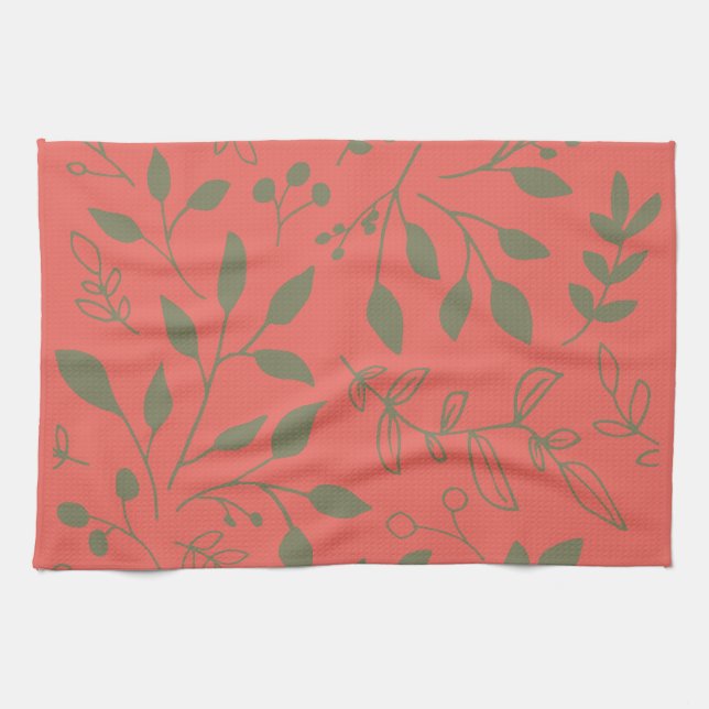 Woodland Leaves Pattern Kitchen Towel (Horizontal)
