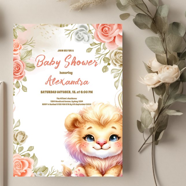 Woodland Lion Baby Safari Baby Animals  Invitation (Creator Uploaded)