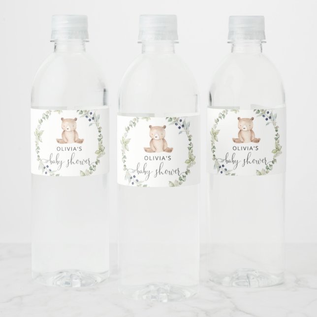 Woodland little bear baby shower water bottle labe water bottle label (Bottles)