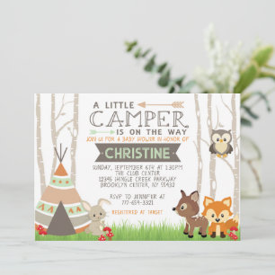 Woodland Little Camper Forest Animals Baby Shower Invitation