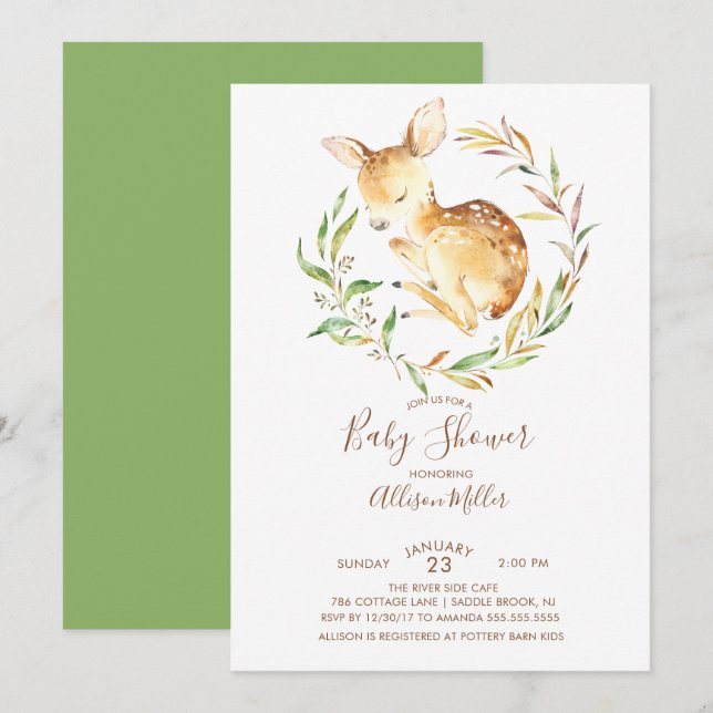 Woodland Little Deer Baby Shower Invitation (Front/Back)