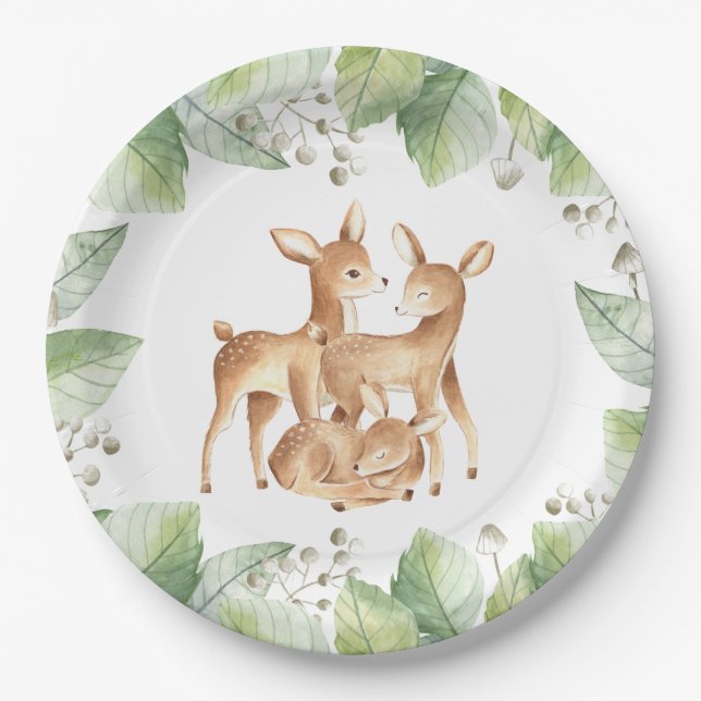 Woodland Little Deer Baby Shower Paper Plate (Front)