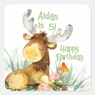 Woodland Little Moose Thank You Favour  Square Sticker