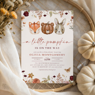 Woodland Little Pumpkin Fall Floral Baby Shower  Invitation