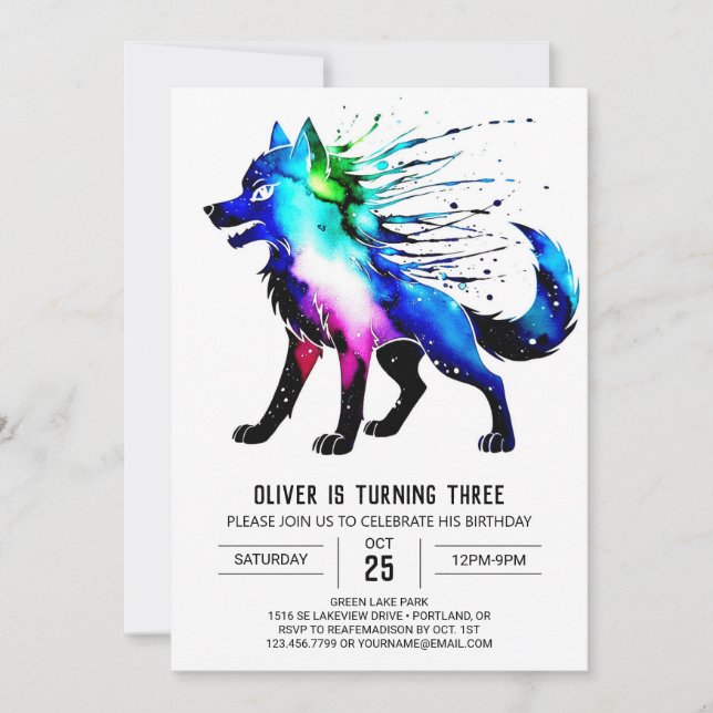 Woodland Little Wolf Digital Boy Birthday Invitation (Front)