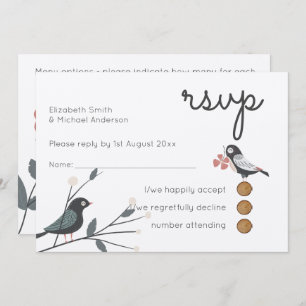 Woodland Love Birds Wedding RSVP MENU Rustic Kraft Invitation