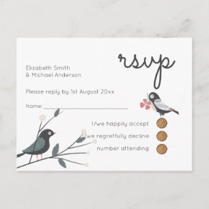 Woodland Love Birds Wedding RSVP Return Budget Invitation Postcard