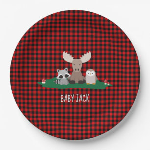 Woodland Lumberjack Baby Shower Animal Rustic Paper Plate