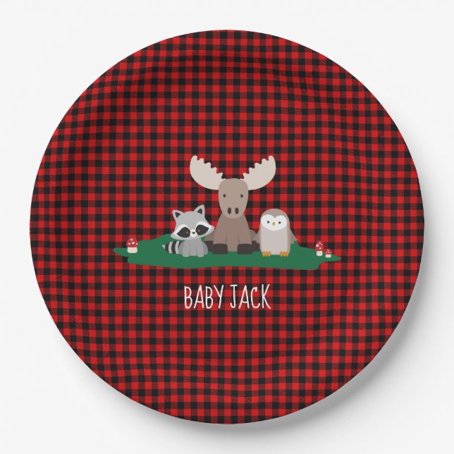 Woodland Lumberjack Baby Shower Animal Rustic Paper Plate (Front)