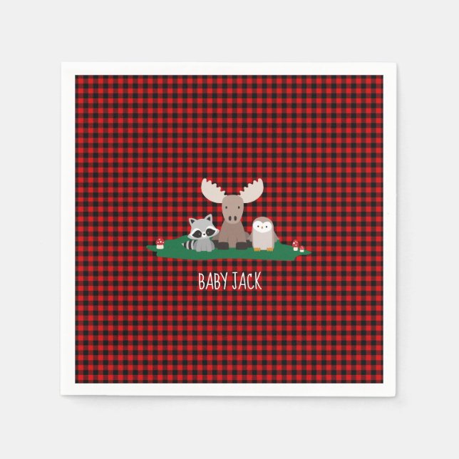 Woodland Lumberjack Baby Shower Animals Rustic Napkin (Front)