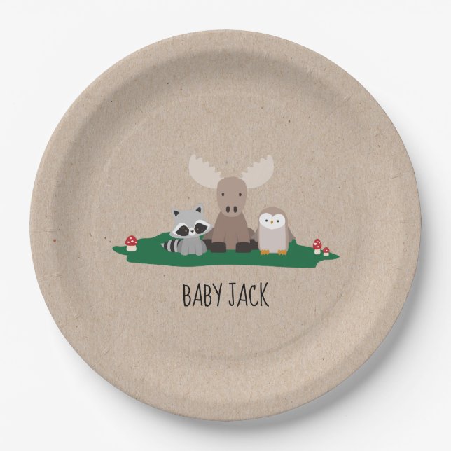 Woodland Lumberjack Baby Shower Animals Rustic Paper Plate (Front)