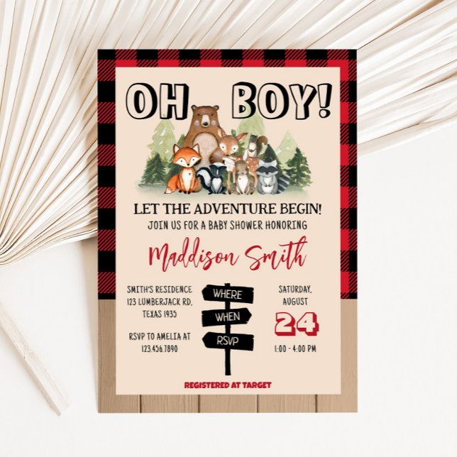 Woodland Lumberjack Baby Shower Invitation (Plaid Lumberjack Baby Shower Invitation )