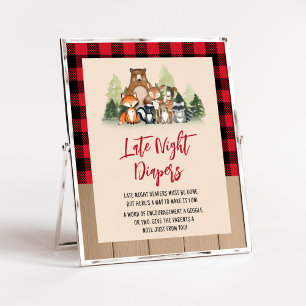 Woodland Lumberjack Baby Shower Late Night Diapers Poster