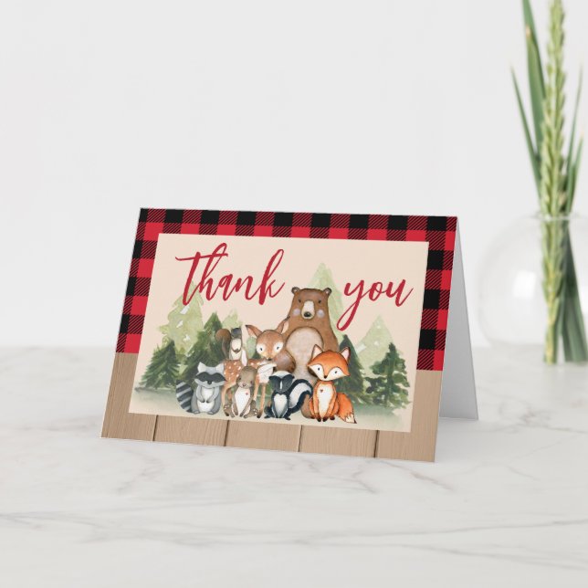 Woodland Lumberjack Baby Shower Thank You Card (Front)
