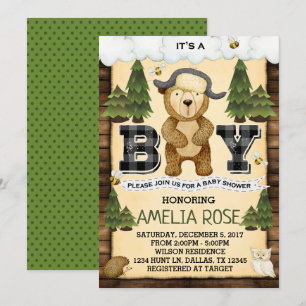 Woodland Lumberjack Bear Baby Shower Invitation