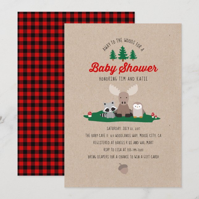 Woodland Lumberjack Girl Boy Baby Shower Plaid Invitation (Front/Back)