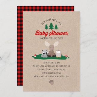 Woodland Lumberjack Girl Boy Baby Shower Plaid Invitation