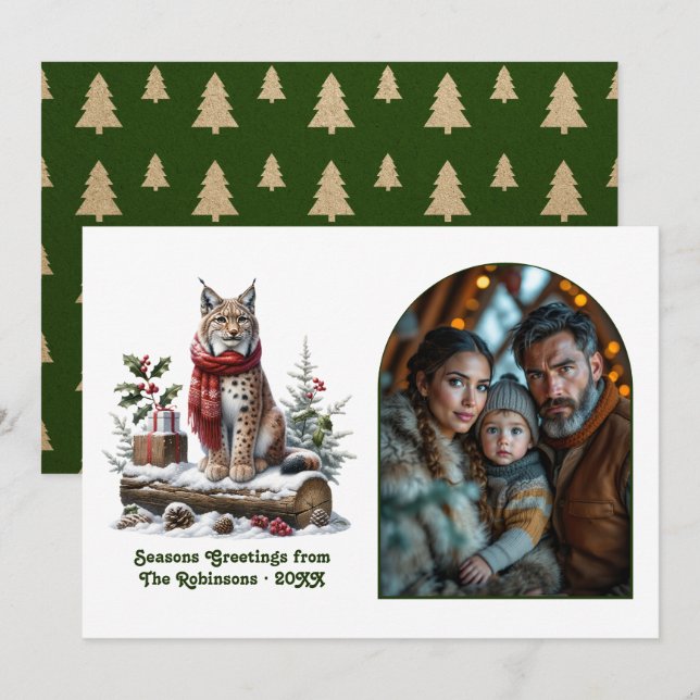 Woodland Lynx Rustic Forest Christmas Photo Holiday Card (Front/Back)