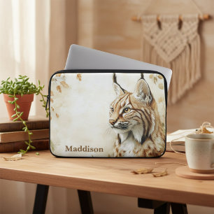 Woodland Lynx Wildlife Nature Name Laptop Sleeve
