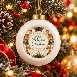 Woodland Magical Christmas Deer Fox Bunny Ceramic Ceramic Ball Christmas Ornament