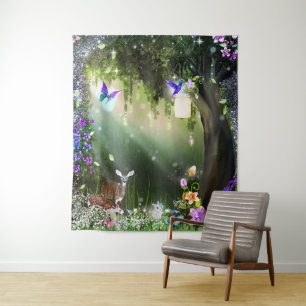 Woodland Magical Flower Forest Deer & Bunny Tapest Tapestry
