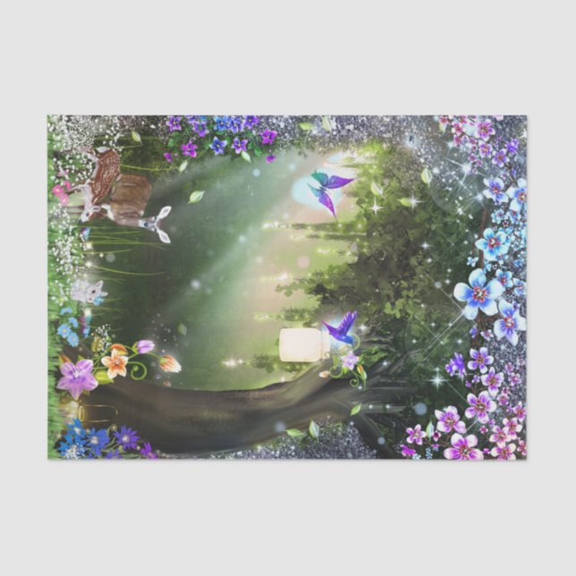 Woodland Magical Flower Forest Deer & Bunny  Tissue Paper (Front)