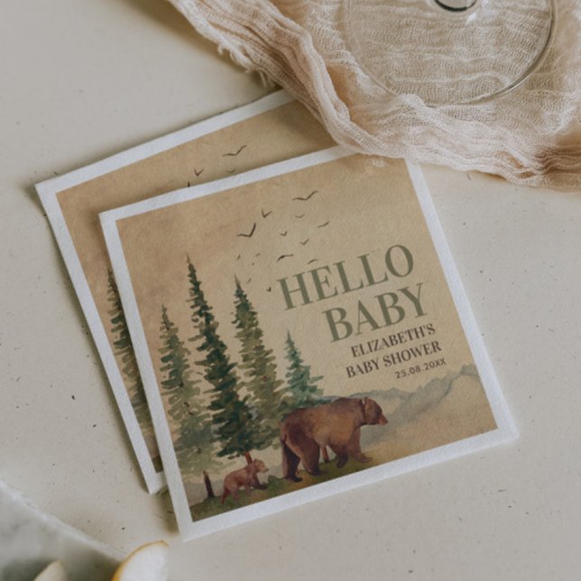 Woodland Mama Bear & Cub Baby Shower Paper Napkin (Creator Uploaded)