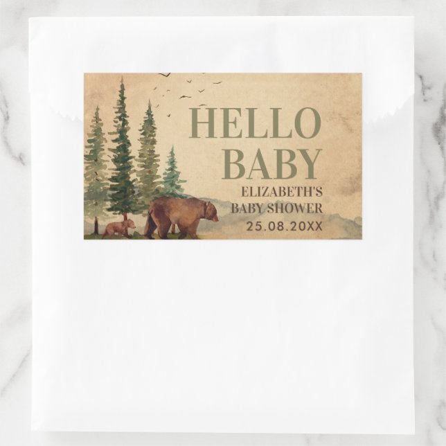 Woodland Mama Bear & Cub Baby Shower  Rectangular Sticker (Bag)