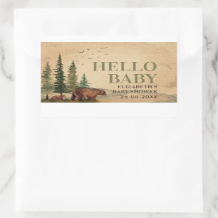Woodland Mama Bear & Cub Baby Shower  Rectangular Sticker