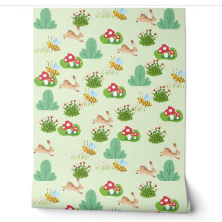 Woodland Meadow Nursery Wallpaper – Bunnies, Bees