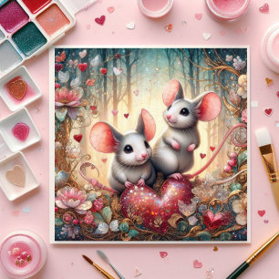 Woodland Mice Cute Red Hearts Valentine Holiday Card