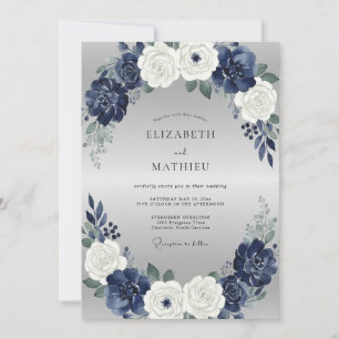 Woodland Midnight White Rose Wedding Invitation