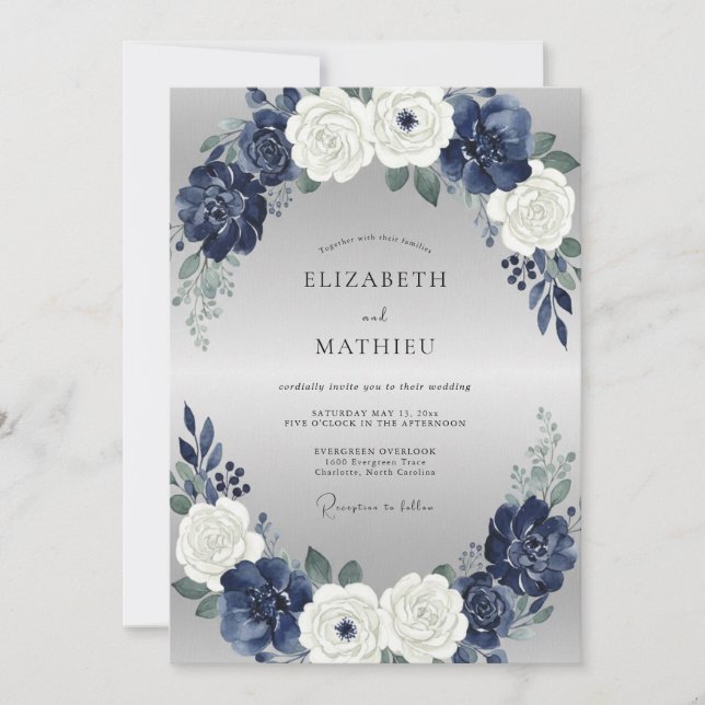 Woodland Midnight White Rose Wedding Invitation (Front)