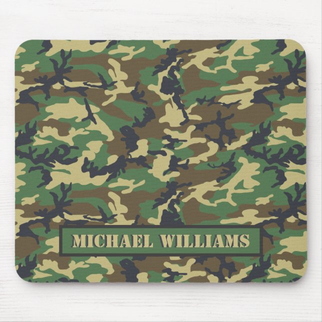 Woodland Militairy Camo Print - Personalised Mouse Mat (Front)