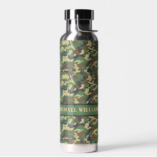 Woodland Militairy Camo Print - Personalised Water Bottle