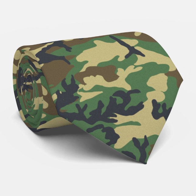Woodland Militairy Camo Print Tie (Rolled)