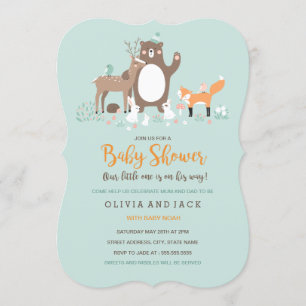 Woodland Mint and Orange Baby Shower Invite