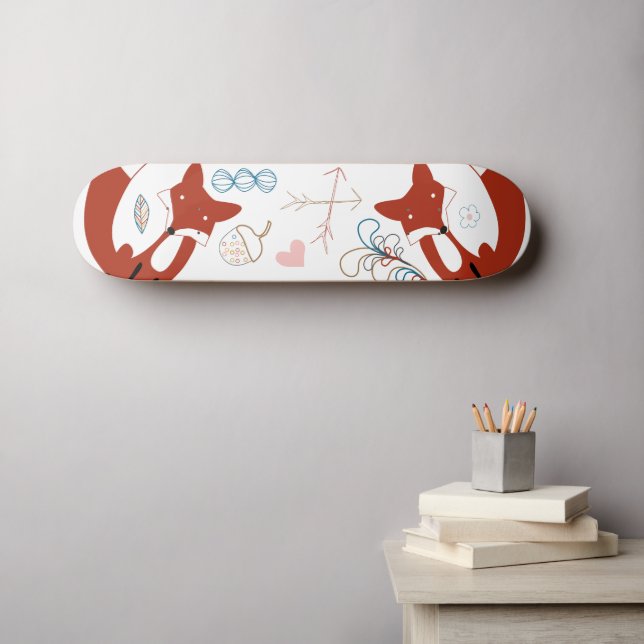 Woodland Modern Fox Arrows Acorn Leaf Pattern Skateboard (Wall Art (Horz))