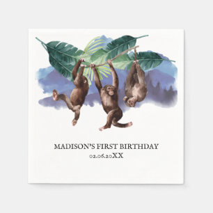 Woodland Monkey Birthday Personalised Napkin