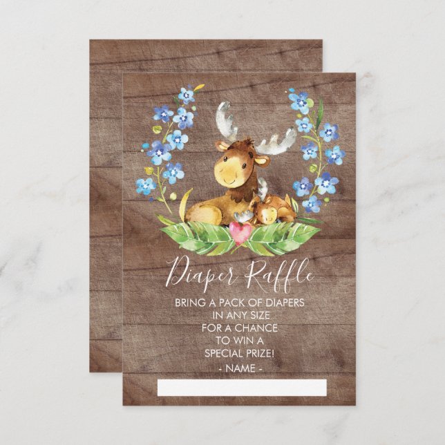 Woodland Moose Baby Shower Diaper Raffle Ticket Invitation (Front/Back)