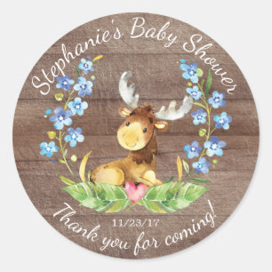 Woodland Moose Boys Baby Shower Favour Sticker