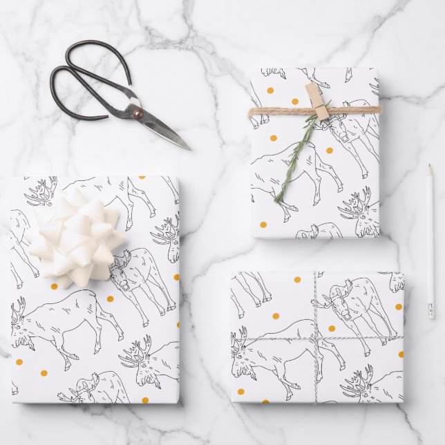 Woodland Moose Pattern Wrapping Paper Sheet (Front)