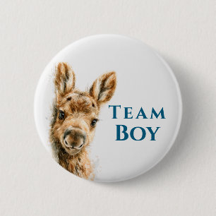 Woodland Moose Team Boy Baby Shower 6 Cm Round Badge