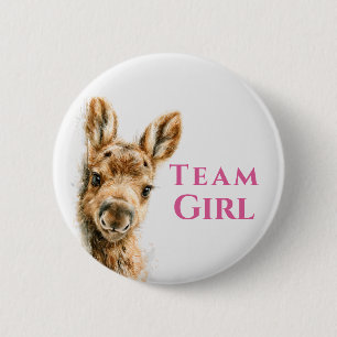 Woodland Moose Team Girl Baby Shower 6 Cm Round Badge
