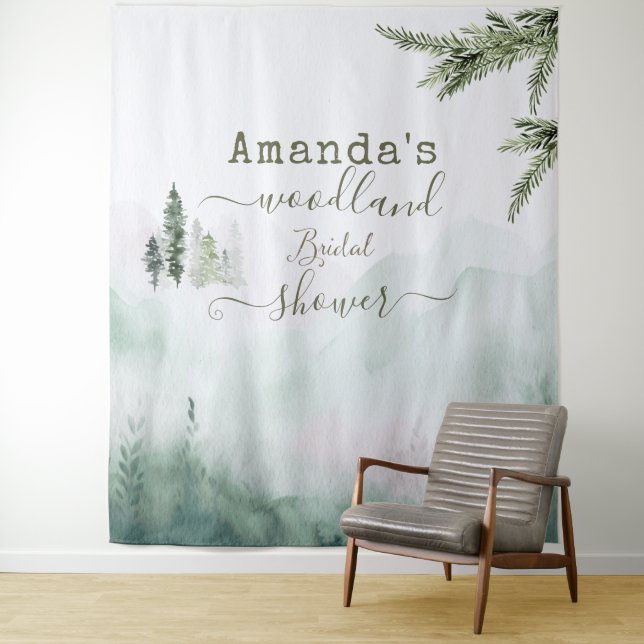 Woodland Mossy Meadow Mist Bridal Shower Tapestry (In Situ)