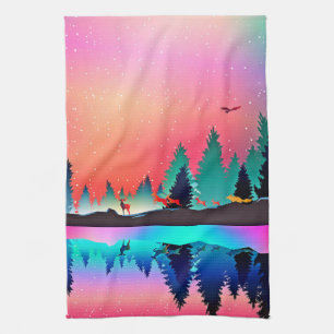  Woodland mountain aurora animals  Tea Towel